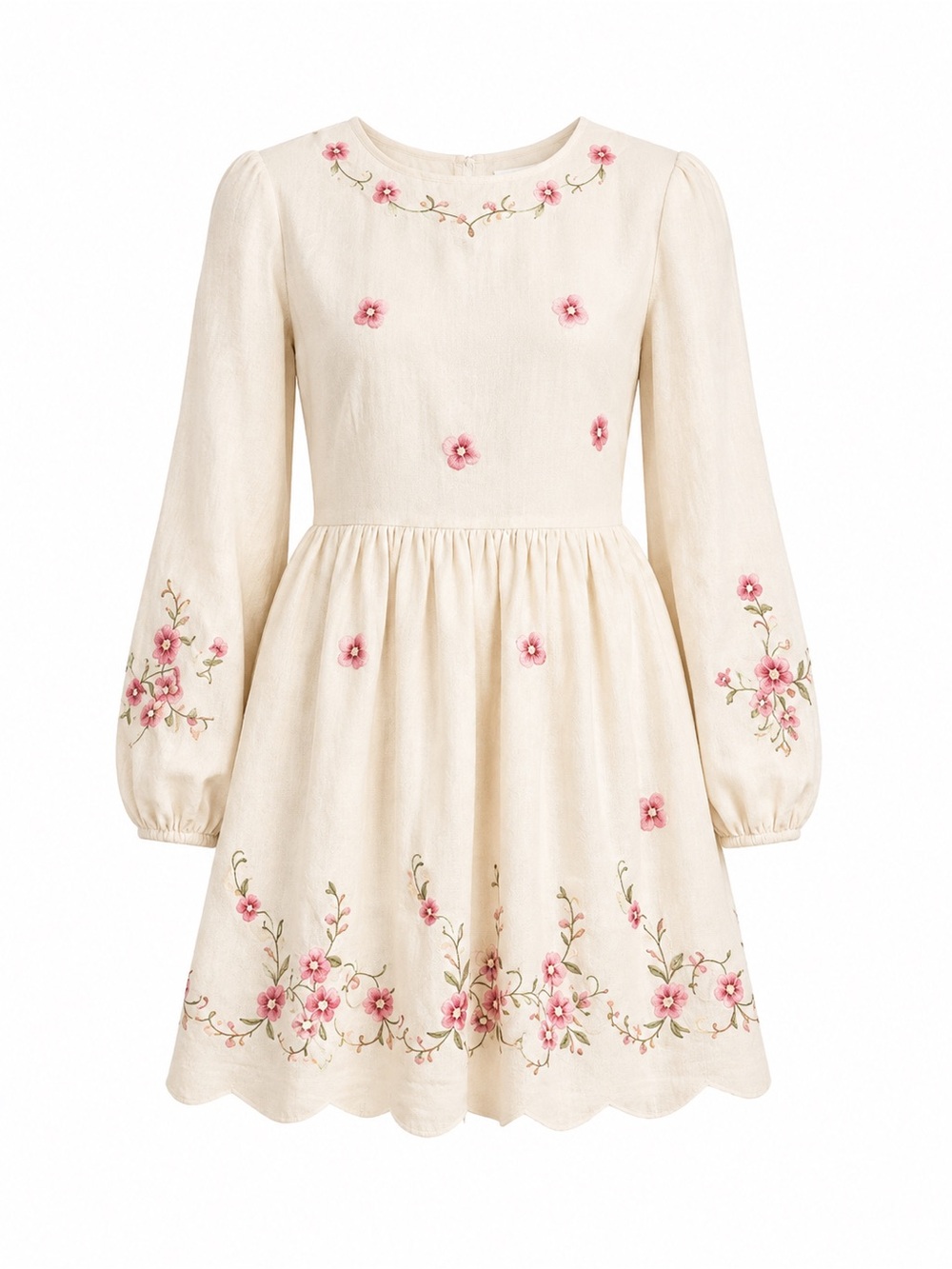 Caroline Constas Cream Mini Dress with Pink Floral Embroidery